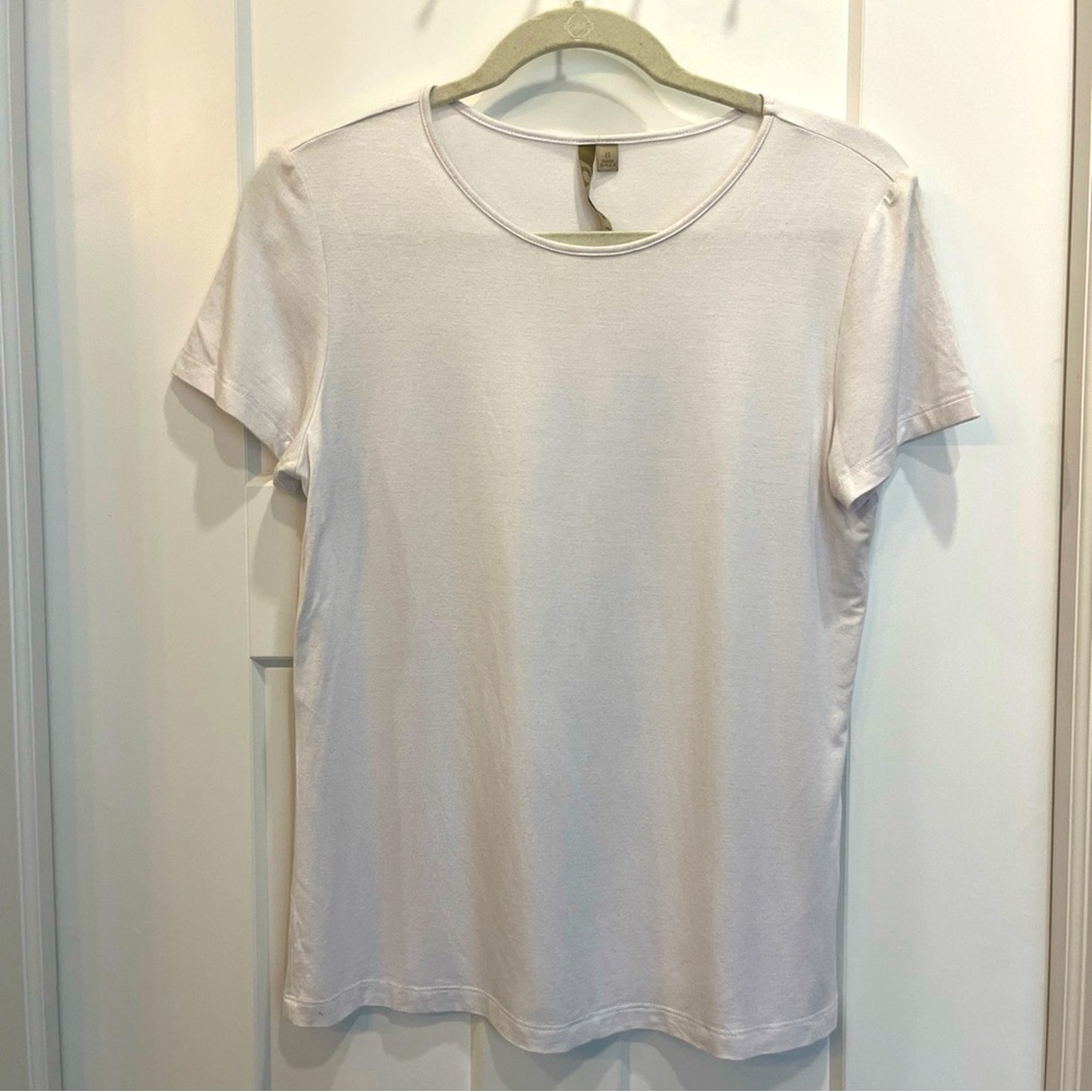 COMFY USA Basic Modal‎ Tee Top Crew Neck Short Sleeve Jersey Knit White Sz Small